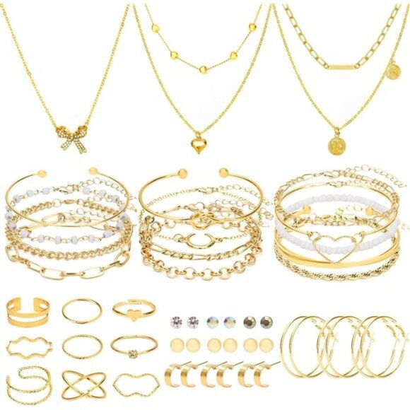 Other - NEWITIN 49 Pieces Gold Jewelry Set for Women Fashion Costume Jewelry Gold